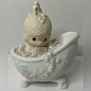 Precious Moments "He Cleansed My Soul" 1985 girl reading the Bible in a bathtub